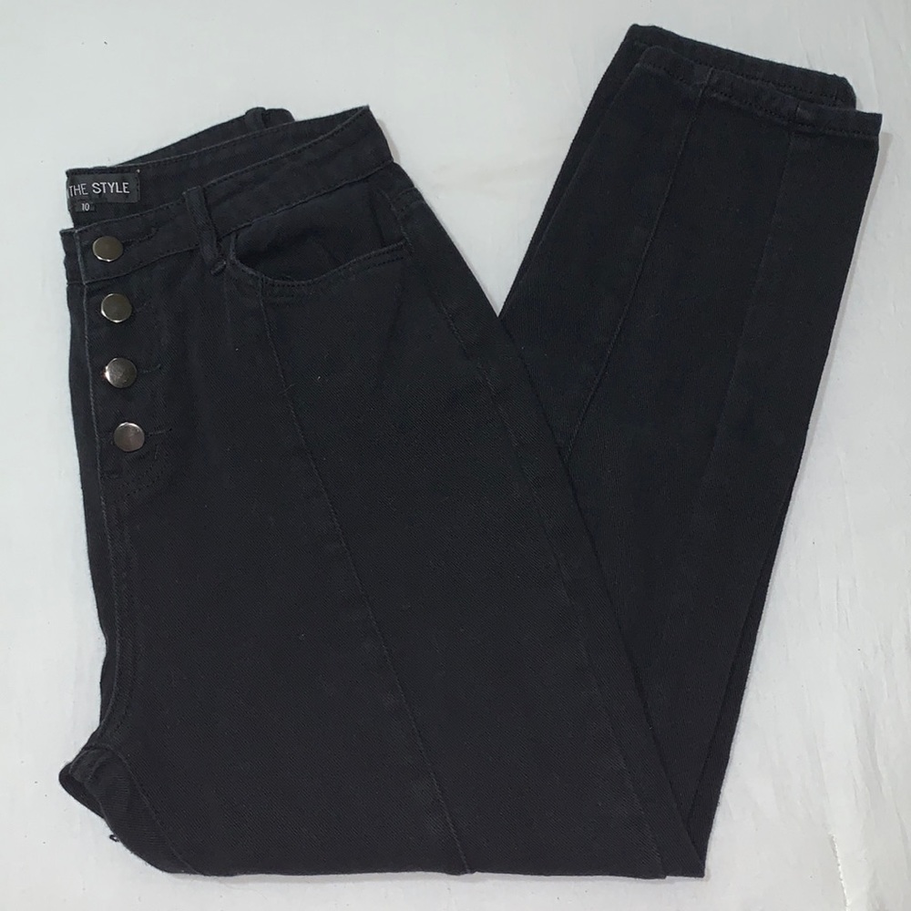 In The Style Brand Black Straight Jeans Size 10 (runs small) Button-Fly Zipper